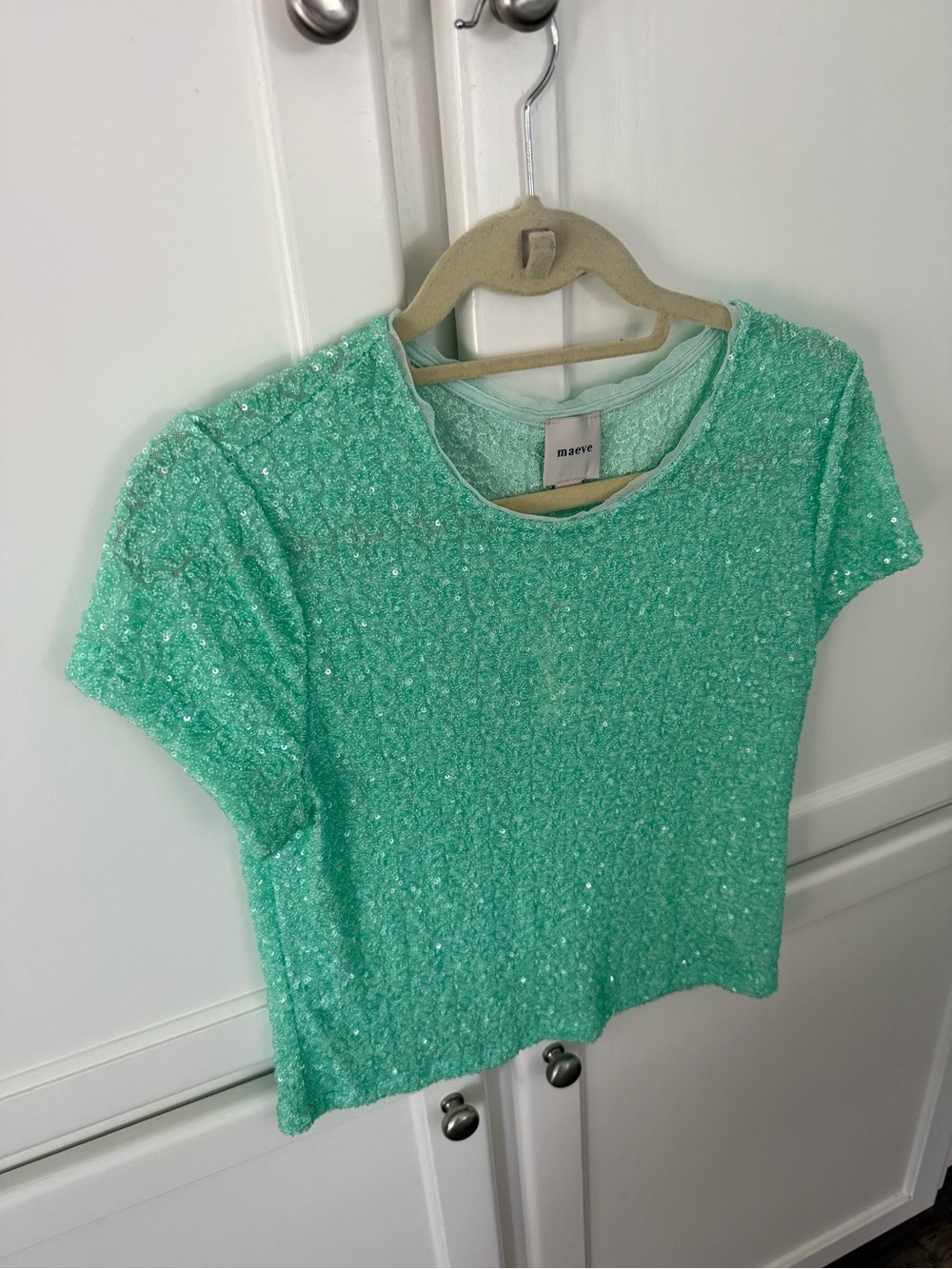Maeve Mint Sequin Crop Top Medium